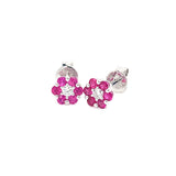 Aretes con rubí y diamantes en oro blanco 18KT