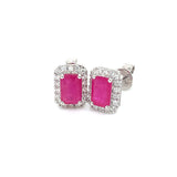 Aretes con rubí y diamantes en oro blanco 18KT