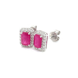 Aretes con rubí y diamantes en oro blanco 18KT