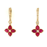 Aretes con rubí y diamantes en oro amarillo 18KT