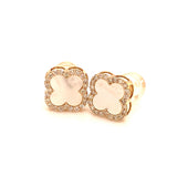 Aretes (trébol) con madre perla y diamantes en oro amarillo 14kt