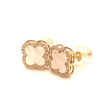 Aretes (trébol) con madre perla y diamantes en oro amarillo 14kt