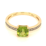 Anillo con peridoto y diamantes en oro amarillo 14kt