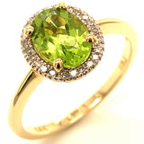 Anillo con peridoto y diamantes en oro amarillo 14kt
