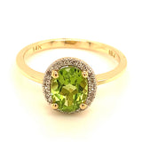 Anillo con peridoto y diamantes en oro amarillo 14kt
