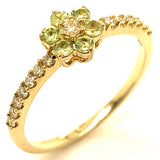 Anillo con peridoto y diamantes en oro amarillo 10kt