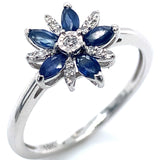 Anillo con zafiro y diamantes en oro blanco 10KT