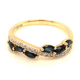 Anillo con zafiro y diamantes en oro amarillo 10KT