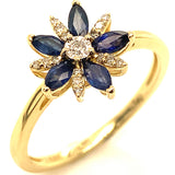 Anillo con zafiro y diamantes en oro amarillo 10KT