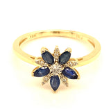 Anillo con zafiro y diamantes en oro amarillo 10KT