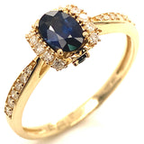 Anillo con zafiro y diamantes en oro amarillo 14KT