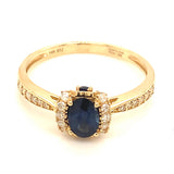 Anillo con zafiro y diamantes en oro amarillo 14KT
