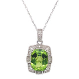 Collar con Peridoto y diamantes en oro blanco 10kt. 46cm