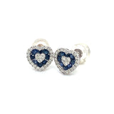 Aretes (corazón) con zafiro y diamantes en oro blanco 14kt