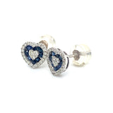 Aretes (corazón) con zafiro y diamantes en oro blanco 14kt