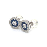Aretes con zafiro y diamantes en oro blanco 14kt