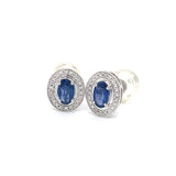 Aretes con zafiro y diamantes en oro blanco 10kt