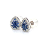 Aretes con zafiro y diamantes en oro blanco 14kt