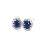 Aretes con zafiro y diamantes en oro blanco 14kt