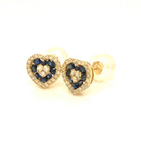 Aretes (corazón) con zafiro y diamantes en oro amarillo 14kt