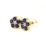 Aretes con zafiro y diamantes en oro amarillo 10kt