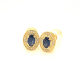 Aretes con zafiro y diamantes en oro amarillo 10kt
