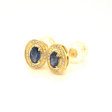 Aretes con zafiro y diamantes en oro amarillo 10kt