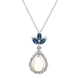 Collar con zafiro, ópalo y diamantes en oro blanco 10kt. 46cm
