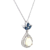Collar con zafiro, ópalo y diamantes en oro blanco 10kt. 46cm