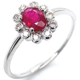 Anillo con rubí y diamantes en oro blanco 14KT