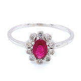 Anillo con rubí y diamantes en oro blanco 14KT