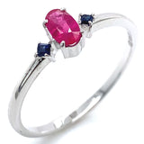 Anillo con rubí y zafiro en oro blanco 14KT