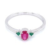 Anillo con rubí y esmeralda en oro blanco 14KT