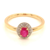 Anillo con rubí y diamantes en oro amarillo 14KT