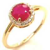 Anillo con rubí y diamantes en oro amarillo 14KT