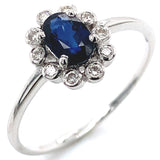 Anillo con zafiro y diamantes en oro blanco 14KT