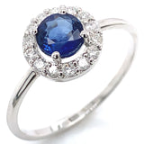 Anillo con zafiro y diamantes en oro blanco 14KT