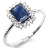 Anillo con zafiro y diamantes en oro blanco 14KT
