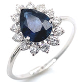 Anillo con zafiro y diamantes en oro blanco 14KT