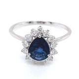 Anillo con zafiro y diamantes en oro blanco 14KT