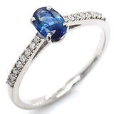 Anillo con zafiro y diamantes en oro blanco 14KT