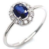 Anillo con zafiro y diamantes en oro blanco 14KT