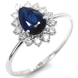 Anillo con zafiro y diamantes en oro blanco 14KT