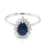 Anillo con zafiro y diamantes en oro blanco 14KT