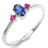 Anillo con zafiro y rubí en oro blanco 14KT