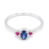 Anillo con zafiro y rubí en oro blanco 14KT