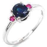 Anillo con zafiro y rubí en oro blanco 14KT