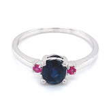 Anillo con zafiro y rubí en oro blanco 14KT