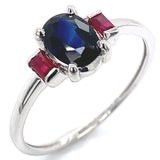 Anillo con zafiro y rubí en oro blanco 14KT