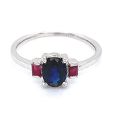 Anillo con zafiro y rubí en oro blanco 14KT